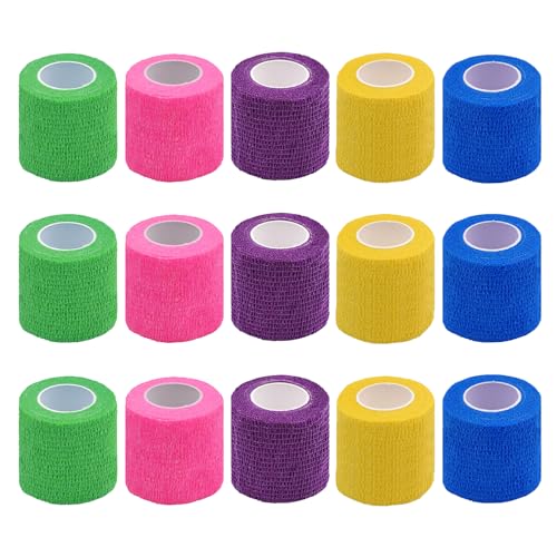 Self Adhesive Bandage Wrap, Cohesive Bandages Sports Tape, Vet Wrap | CIYAGPOOU 2 Inch 15 Pack Elastic Athletic Wrap Flexible Breathable Grip Machine Self Adhering - color: 2 Inches Vet Wrap (15 Pack Colorful)