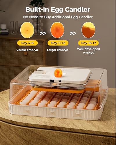56 Egg Incubator with Automatic Egg Turning and Humidity Control, 360° Viewing, Chicken Incubator for Hatching Duck, Goose, Turkey, Quail, and Parrot Eggs, Egg Candler Ideal for Farm, Home