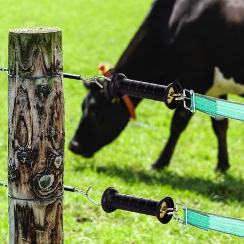 Yookeer 12 Set Electric Fence Gate Handles Poly Tape Buckles Included, Stainless Steel Buckle, UV Resistant Plastic Insulator Handle for Agricultural Farm Livestock Fencing