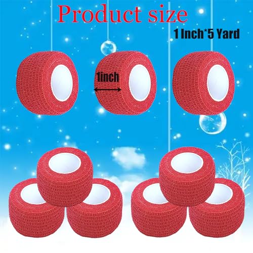 12 Pack Self Adhesive Wrap Bandage - Vet Wrap for Pets, Stretch Self-Adherent Cohesive Tape Breathable Athletic Tape Rolls (1 Inches x 5 Yards Each, Red) - color: Red