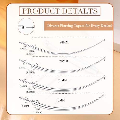 GEMQUEEN Piercing Ball Grabber Tool, 14-20G Taper for Changing Jewelry | Surgical Steel Flat Back Earrings Threader Tool Insertion Pin, Body Piercing Kit for Ear Rook Conch Nose Lip Jewelry Removal - style: Curved Threadless (14G 16G 18G 20G)