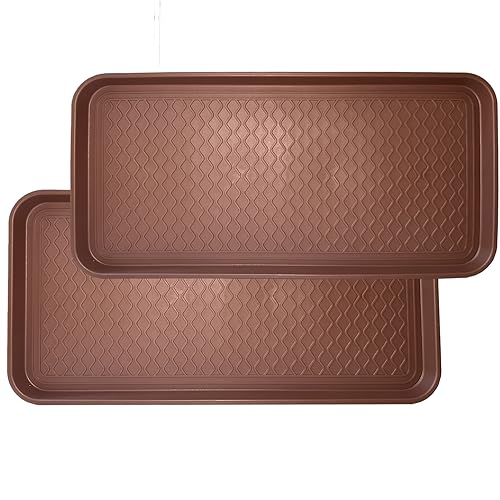 Large Multifunctional Boot Tray 2 Pack Boot Mat Washable Indoor or Outdoor Tray Mat for Shoes Boots Plants Pots Paint Tins Pet Bowls Car Storage, 30 x 15 x 1.2 Inches (Brown) - color: Brown