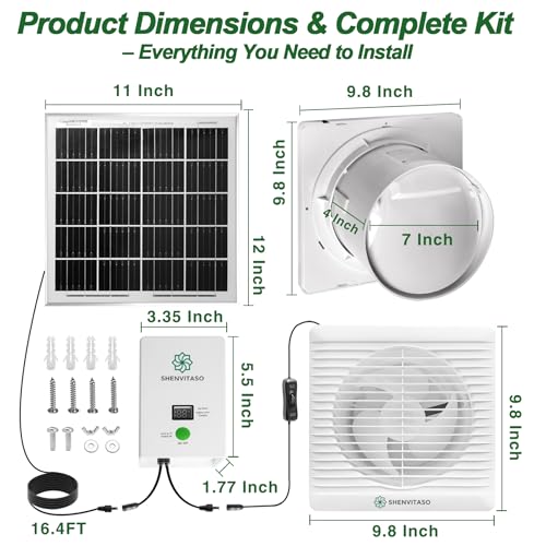 Solar Powered Exhaust Fan Kit, 25W 8" Ventilation Fan with Battery Backup, Up to 9‑Hour Runtime, 430CFM, IP44 Waterproof, for Chicken Coop, Greenhouse, Shed, Attic, RV - size: 8 Inch