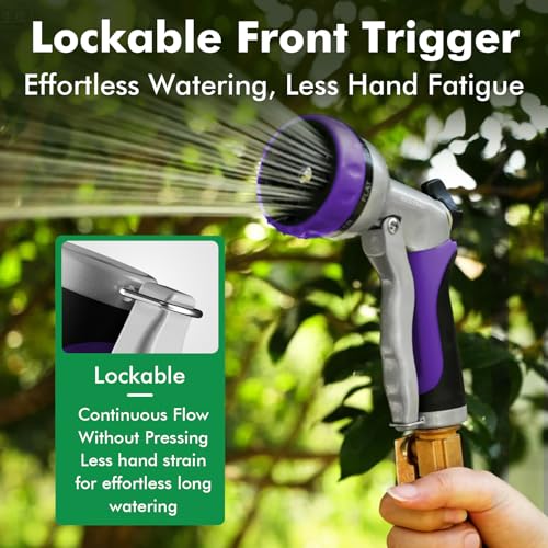 RESTMO Garden Hose Nozzle, Heavy Duty Metal Water Hose Nozzle with 7 Adjustable Spray Patterns, High Pressure Hand Sprayer with Flow Control, Best for Watering Plant & Lawn, Washing Car & Pet, Purple - color: Purple