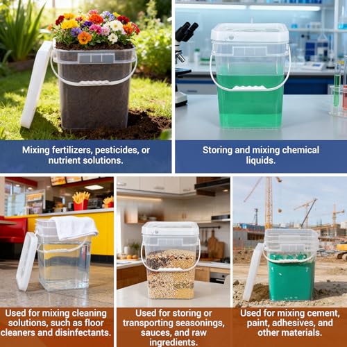 ASEVAT Square 3.5 Gallon Bucket with Lid, Clear Food Grade Storage Containers with Lids, Pail Container with Handle, Bucket for Cleaning Heavy-Duty Extra Durable BPA Free - size: 3.5Gal