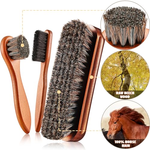 4 Pcs Horsehair Shoe Brush Kit Polishing Daubers Applicators Leather Care Brushes Shine Cleaning Cloth with Cloth(Shoe Brush Set D) - style: Shoe Brush Set D