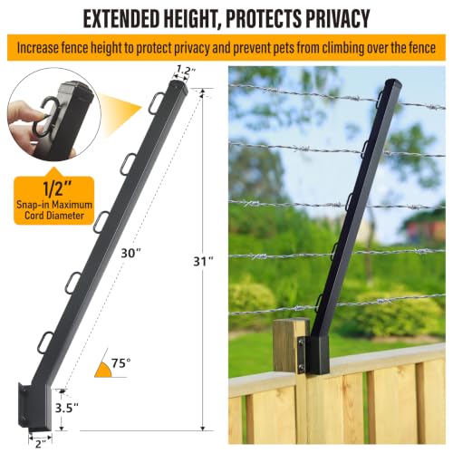 8-Pack Angle 25° Fence Post Extender, 31" Fence Barbed Wire Extend Arm，for Outdoor Fences to Increase Height, Protect Privacy and Pets Jumping Off (8, 31in-25°Angles - Wood Post) - size: 31in-25°Angles - Wood Post
