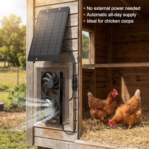 Solar Powered Fan for Outside, IP65 Waterproof Auto On/Off Solar Exhaust Fan Kit wtih 10 Ft Cable for Chicken Coop, Shed, Greenhouse, Pet House Ventilation Accessories
