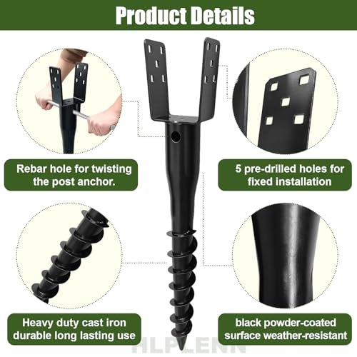 No Dig Ground Screw Anchor, U Shaped Post Stake for 4x4 Wood Posts, Includes Lag Bolts & 27" Rebar, for Fence Posts Anchor Mailbox Posts