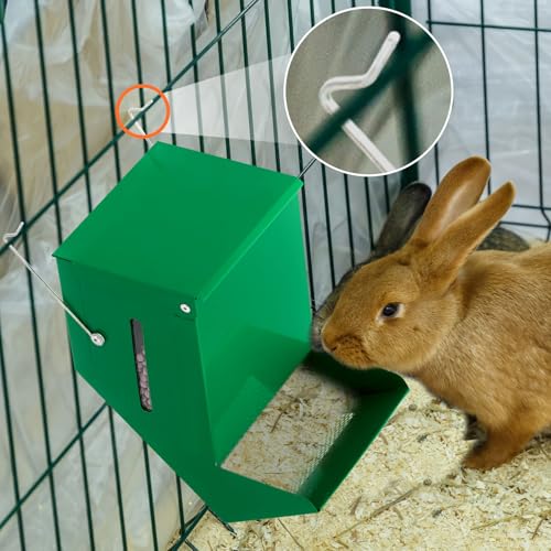 2 Pcs Rabbit Feeder for Cages Viewing Window Small Animal Food Dispenser with Lid Metal Guinea Pigs Feeders Indoor Outdoor