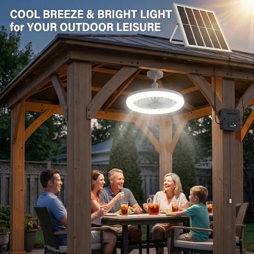 Solar Ceiling Fan with Light Indoor Outdoor, Daytime Available Solar Shed Fan Light with Pull String, 3-in-1 Modes, IP65 Waterproof for Gazebo, Shed, Barn, Patio, Chicken Coop 2 Pack - size: 2 Pack