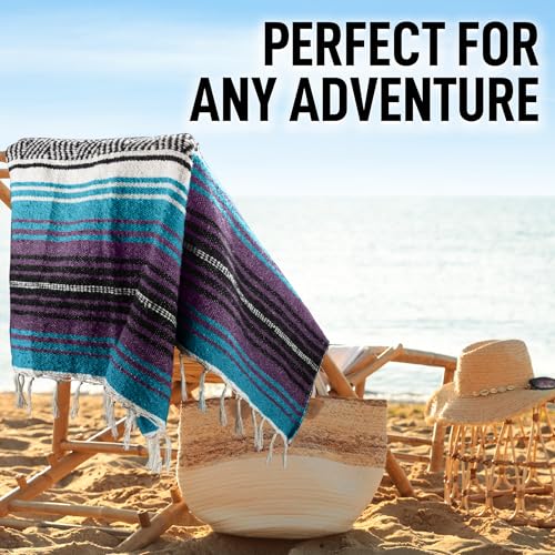 Hydration Nation Authentic Extra Large Mexican Blanket (70"x50") - Handwoven Yoga, Serape- Artisanal Falsa, Beach, Camping, Picnic, Outdoor - Purple Haze - color: Purple Haze