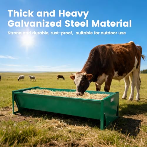 Goat Feeder Horse Trough Livestock Grain & Hay Feeder | Heavy-Duty Galvanized Steel Livestock Feeding Trough with Drain Holes, Works for Deer, Goat, Sheep, Cattle, Horse and Pig