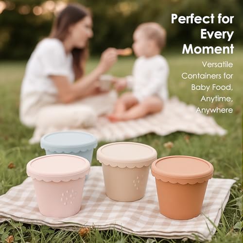 Silicone Baby Food Containers 6 Pack 4oz Baby Food Storage Set, Airtight Leak Proof Baby Feeding Cups, Freezer & Microwave Safe, Stackable Baby Snack Containers, Baby Shower Gift Andy Bear
