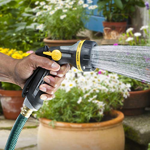 Melnor 65187AMZ RelaxGrip 8-Pattern Hose Nozzle with Quick Connect Bundle, Ergonomic Rear Trigger, Lightweight Water Nozzle, Arthritis Foundation Ease of Use Certified, Black, Yellow - size: 8-Pattern, style: Rear Trigger