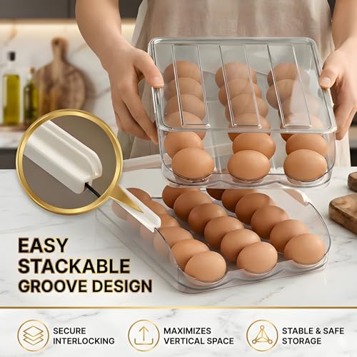 36 Egg Dispenser For Refrigerator, Egg Tray For Refrigerator, Automatic Rolling Egg Holder For Fridge, BPA-Free Clear Egg Tray. - size: 2 Layers Holder 36 Eggs