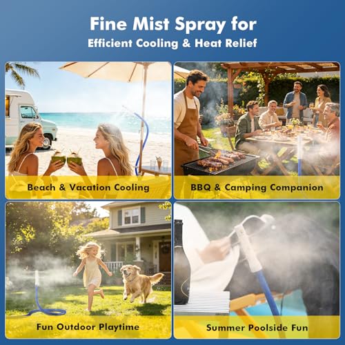 RESTMO Adjustable Misters for Outside Patio, Outdoor Cooling Misting System | Outdoor Mister with 8 Brass Nozzles, 6FT Portable Water Standing Mister for Hot Summer, Garden, Backyard, Beach, Camping, BBQ - size: 1 pack