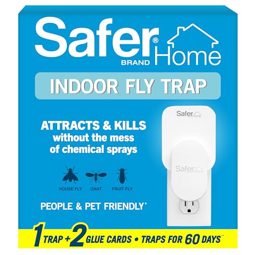 Safer Home Flying Insect Trap, Plug-In Fruit Fly Trap for Indoors, 1-Pack | Flying Insect, Moth, & Gnat Trap, Fruit Fly Killer, Fly Catcher, 24/7 Catch, Chemical-Free, 1 Trap + 2 Glue Cards, SH502 - size: 1 Trap + 2 Glue Cards