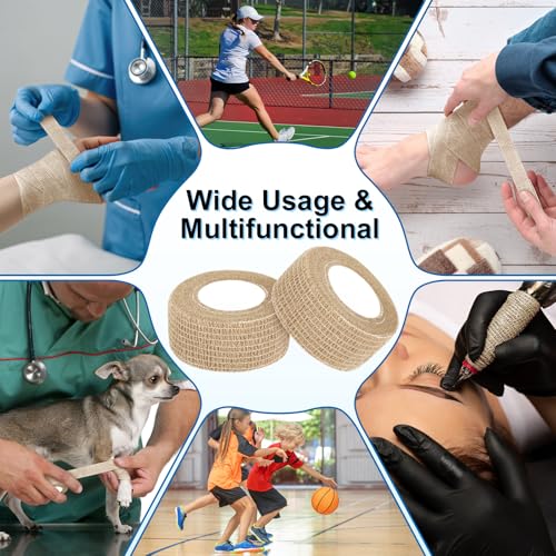 10 Rolls Self-Adhesive Bandages Wraps, Toe Caps & Toe Covers Bandages Set for Sports, Wrist, Ankle, Toes Fingers Protector (Beige) - color: Beige