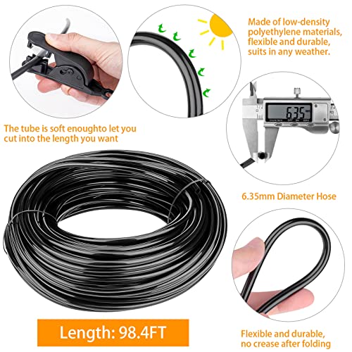 Misting Cooling System 98.4FT (30M) Misting Line + 50 Brass Mist Nozzles + 50 T-Connectors + 1 Faucet Adapters (3/4") Outdoor Mister for Patio Garden Greenhouse Trampoline for Waterpark | 50 Brass Nozzles and 50 T-Connectors, 3/4" Faucet Adapter, Patio, G