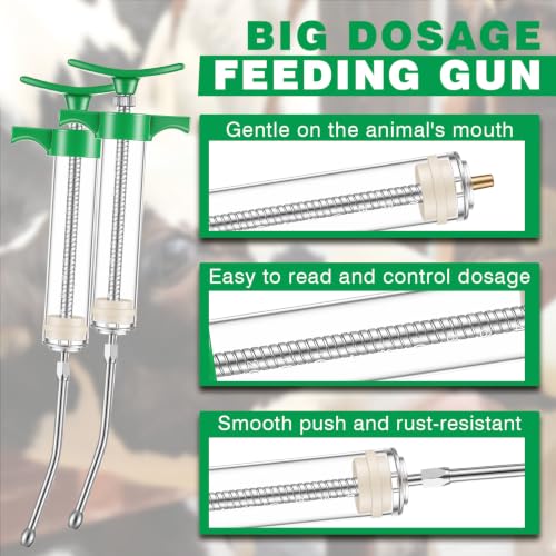 Threlaco 20ml 2 Pcs Drench Gun for Goats, Sheep & Cattle, Green | Reusable Small Goat Drench Syringe, Adjustable Veterinary Medicine Feeding Syringe, Continuous Dosing for Livestock, Horse - color: Green, size: 20ml