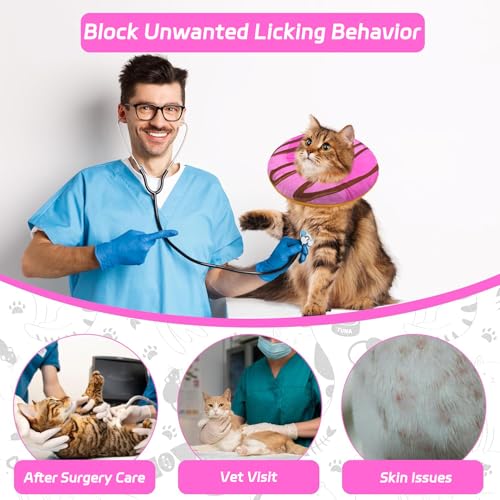 Seyezo Cat Cone Collar Soft, Adjustable Cat Recovery Cone, Pink, Small | Stop Licking, Cute Donut E Collar, Anti-Lick After Surgery, Elizabethan Collar for Kittens, Protective Neck Pillow - color: Pink, size: Small