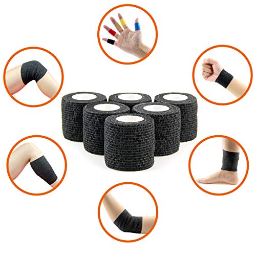Vet Wrap Cohesive Bandages Bulk Self Adhesive Bandage Wrap Self Adherent Wrap Non-Woven for Dogs Pet Animals & Ankle Sprains & Swelling 2 Inch x 5 Yards (2 Inch Black) - color: 2 Inch Black