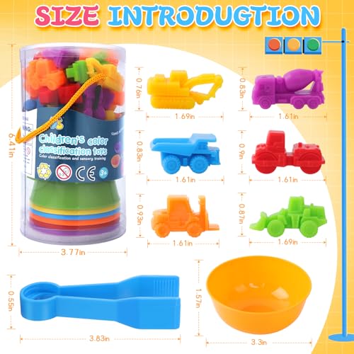 RAEQKS Counting Sorting Toys Matching Stacking Games with Bowls Sensory Preschool Learning Activities Educational Montessori Stacking Toy Gifts Sets for Kids Aged 3 4 5 Years Old Boys Girls - style: Construction vehicles