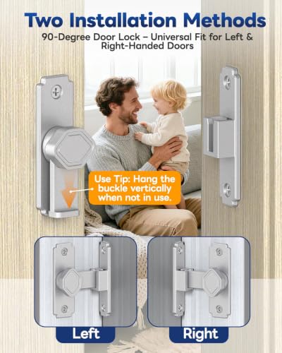 Pocket Door Lock, 90 Degree Latch, Barn Door Hardware Silver 4PCS | Solid Aluminum Alloy, 3MM Spacer, 360° Rotation, Sliding Screen Door Lock, Cabinet, Bathroom, Garden Gate, Shed, Bedroom - color: Silver-4 Pcs