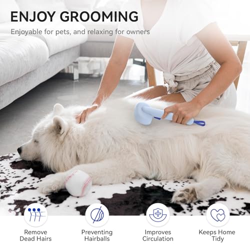 aumuca Skin Friendly Self-Cleaning Slicker Brush for Dogs & Cats, Gentle Pet Grooming Tool for Shedding & Deshedding, Efficient Hair Remover for Long & Short Haired Pets - color: Blue