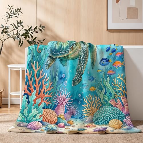 Sea Turtle Throw Blanket, Ultra-Soft Flannel Fleece 40" x 50" | Yujiiso Sea Turtle Blanket Lightweight Decor for Living Room, Bedroom, Office and Travel, Home Decor Gift - color: Sea Turtle, size: 40"x50"