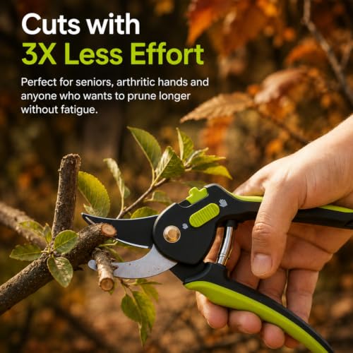 8.5" Professional Pruning Shears, Garden Clippers - Cuts 3X Easier Sharp Japanese Blade, Arthritis Friendly Garden Scissors for Seniors, Bonsai Cutters