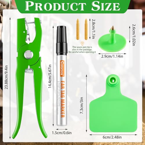100 Pcs Blank Cattle Ear Tags 1 Marking Pen,Wide,Green - color: Green