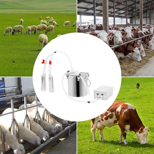 10L Portable Milking Machine for Goats and Cows, Electric Vacuum Pulsator with Adjustable Pressure, Stainless Steel Bucket with Auto Stop Check Valve Cow Milker Machine for Farm - size: 10L