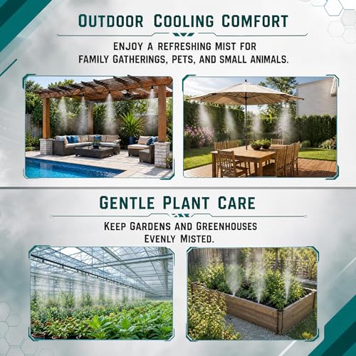 UNCO- Misting System, 26 FT, 7 Brass Mist Nozzles, 3/4" Brass Adapter, Misters for Outside Patio, Misting System for Patio, Garden, Greenhouse, Trampoline, Porch