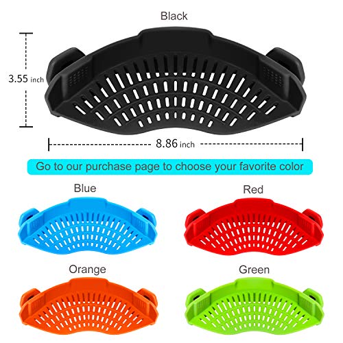 AUOON Clip On Strainer Silicone for All Pots, Standard 8.86 x 3.55in, Black | Food-grade BPA-free, Fits Pots Pans Bowls, Dishwasher Safe, for Pasta Noodles Vegetable Fruits, Space-saving Kitchen Gadget - color: Black, size: Standard 8.86 x 3.55 in