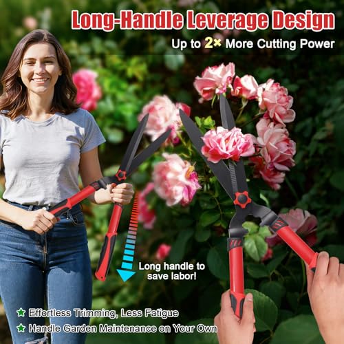 Hedge Clippers Shears Sharp Clean Cuts - Teflon Coated High Carbon Steel Blades,Ergonomic Comfortable Handle,Lightweight 24.8in Hedges Shears for Gardening Yard Effortless Trimming Shaping Shrubs Bush