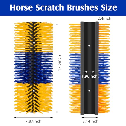 3 Pack Livestock Scratching Brush, Blue and Yellow | Animal Scratcher, Itch Relief Grooming, Horse Goat Cow Scratcher, Fence Post Mounting, Durable Bristles, Farm Livestock Care - color: Blue and Yellow