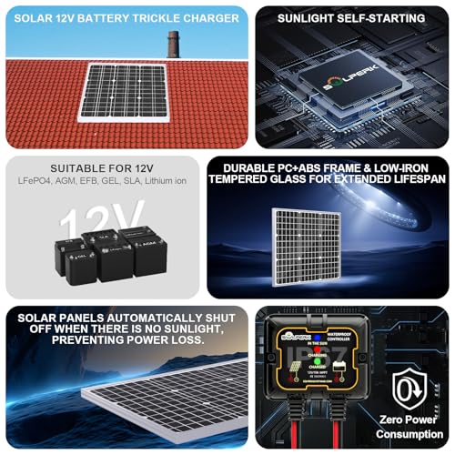 Solar Panel Kit 50W 12V, Solar Battery Trickle Charger Maintainer | Solar Battry Charger MPPT Controller for Boat RV Marine Trailer Automotive Trailer Truck Motorcycle Without Mounting Bracket - size: 50W MPPT Kit