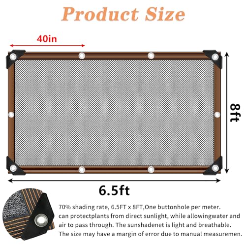 QLOFEI 60-70% Shade Cloth with Grommets, Sunblock Shade Sail Mesh Tarp for Plant Greenhouse, Easy to Hang Neting Cover for Patio Kennel Chicken Coop Lawn Garden, 6x8 FT - size: 6'x8'