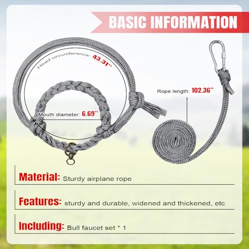 La La Pet Adjustable Cattle Halter Hand Braided Livestock Leading Rope Farm Training Supplies Handling Equipment for Calf Cows Horses Donkeys Goats Foals 6.56Ft Rope - size: 6.56'Rope