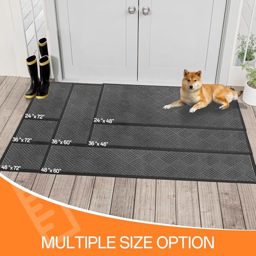 Front Door Mat Outside Entrance, Dirt Trapper Doormat 72" x 24" | Absorbent Indoor Outdoor Welcome Mat for Entryway, All Weather Commercial Floor Mat for High Traffic Area, Diamond Grey - color: Grey Diamond, size: 2' x 6' (Rectangular)