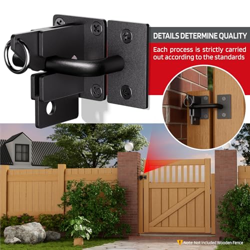 304 Stainless Steel Wooden Fence Self-Locking Gate Latch Heavy-Duty Gravity-Style Fence Gate Latch Privacy Latch, For Wooden Doors, Metal Doors, and Vinyl Fences Gate Lock Hardware (Black-Sand) - color: Black