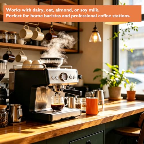 600ml(20oz) Milk Frothing Pitcher, Stainless Steel Milk Steamer Cup Milk Frother Jug for Barista-Style Coffee - Espresso Cappuccino & Latte Art Pouring Jug with Heat Resistant Handle, Orange