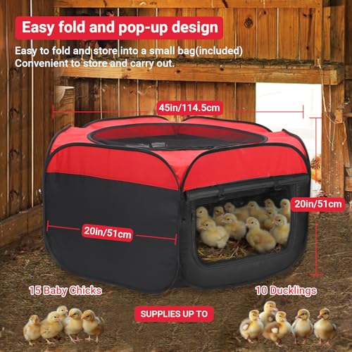 FAMIROSA Brooder Box for Chicks Starter Kit, Pop up and Breathable Chicken Brooders, Collapsible Brooding Box/Playpen with 10 x 10in Brooder Plate, Chicken Waterer, Feeder, Perch for Duck, Quail