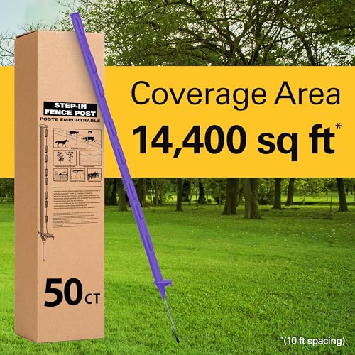 Zareba 4-Foot Step-in Electric Fence Posts - 50 Pack for Electric Fence System - Sturdy & Easy Installation - A-48P, Purple - Easy to Install Step in Fence Posts, Includes 50 - style: 50 Purple Posts