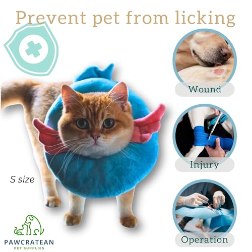Adjustable Comfy Flower Style Elizabeth Collar for Cats Puppies Soft Recovery Cone Pet Protective Neck Collar (Blue Angel Wing, Small) - color: Blue Angel Wing, size: Small