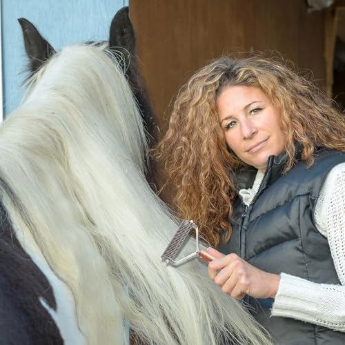 Abbylike Livestock Shedding Comb Grooming Dematting Brush Shedding Undercoat Rake for Cattle Horse Goat Cow Pets with 27 Stainless Steel Blades and Wood Handle - style: 1-sided