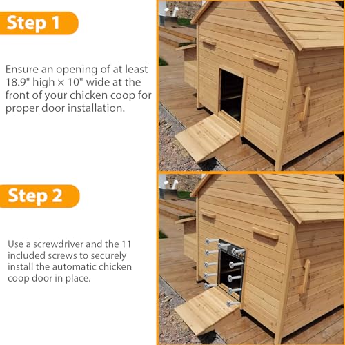 Automatic Chicken Coop Door, Solar Powered with Timer Remote | Light Sensor, Motion Sensor, LCD Display, Weatherproof Design, Chicken, Duck and Rabbit Use