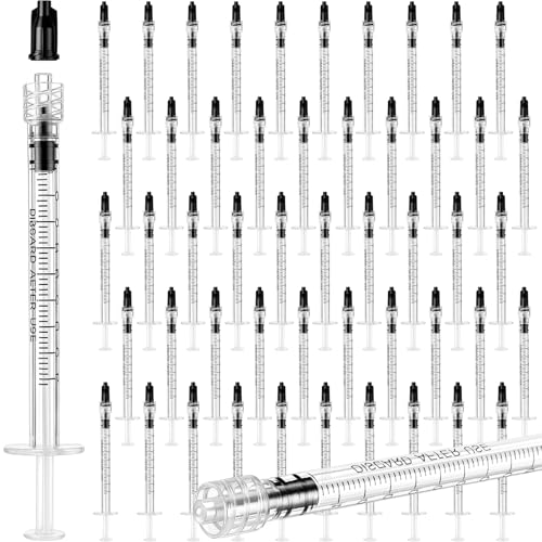 TrelaCo 50 Pack Syringe Without Needle Disposable Plastic Syringes with Cap Measuring Dispensing Tools Individually Sealed for Pets Feeding(1 ml) - size: 1 ml